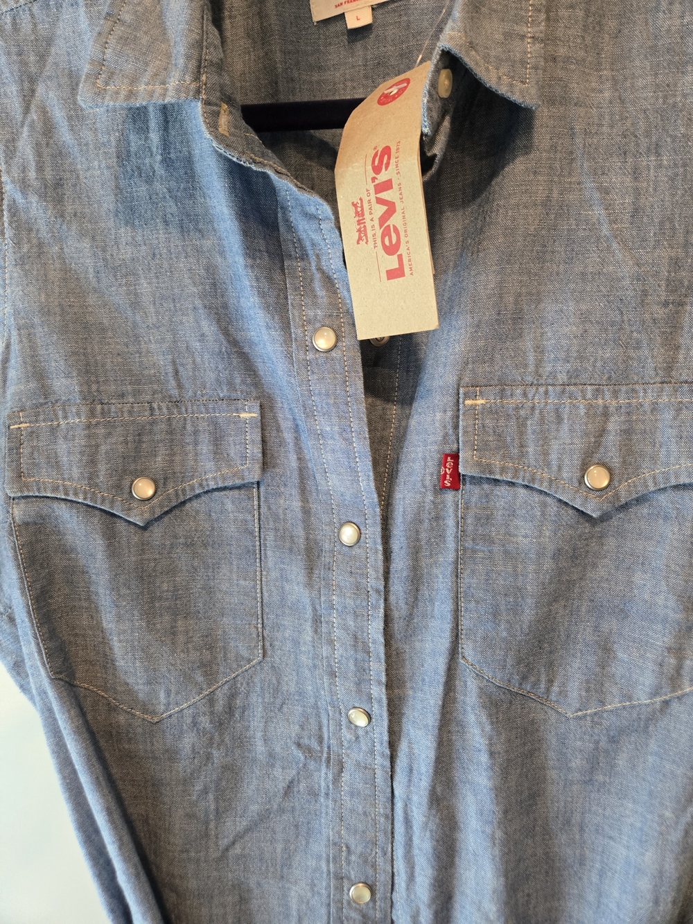 Levi's Chambray 100% Cotton Sleeveless Midi Dress in Blue - Picture 4 of 16